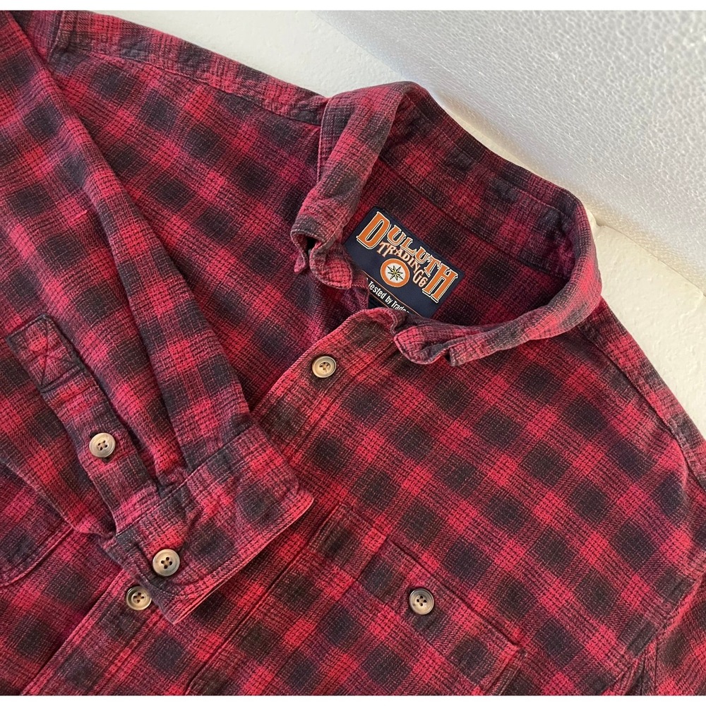Duluth Trading‎ Co Flannel Shirt Men Large Cotton Red Plaid Lumberjack Outdoors